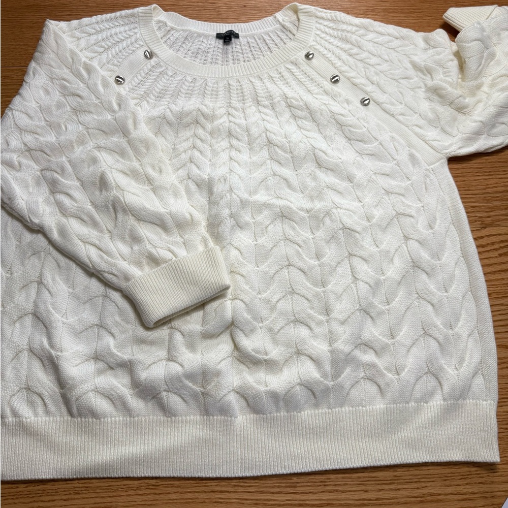 Talbots Ivory Cable Knit Sweater Size 3X EUC Button Trim